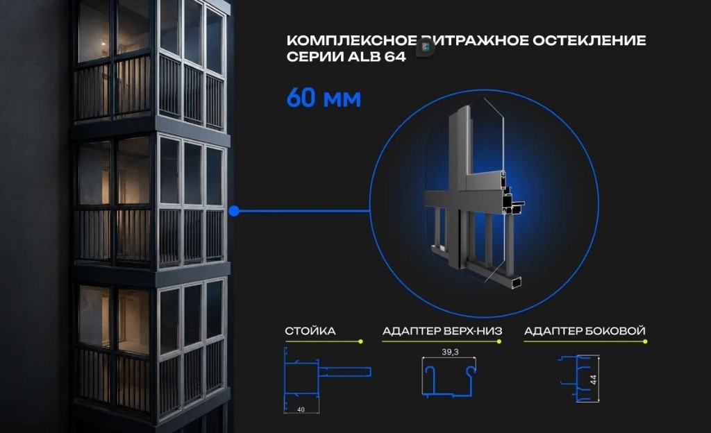 Система ALUSET ALB 64: комплексное витражное остекление 60 мм
